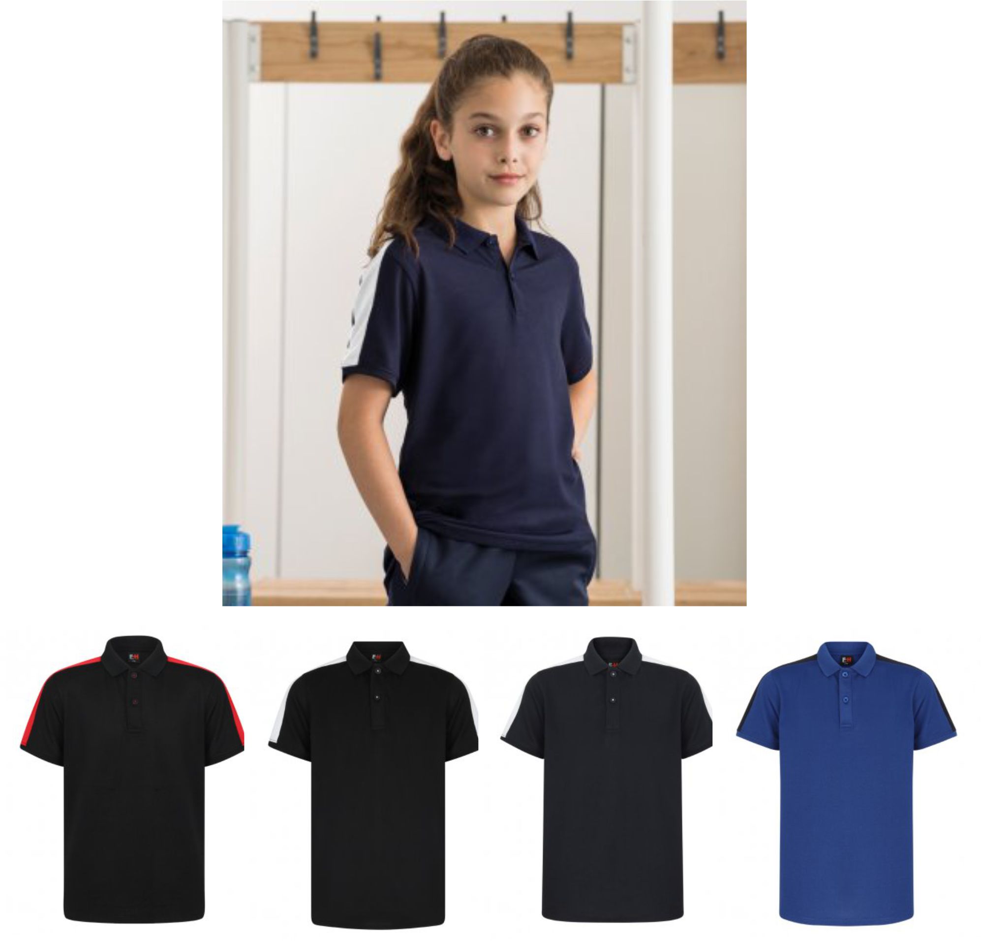 Finden & Hales LV382 Kids Contrast Panel Pique Polo Shirt  Finden & Hales LV382 Kids Contrast Panel Pique Polo Shirt
